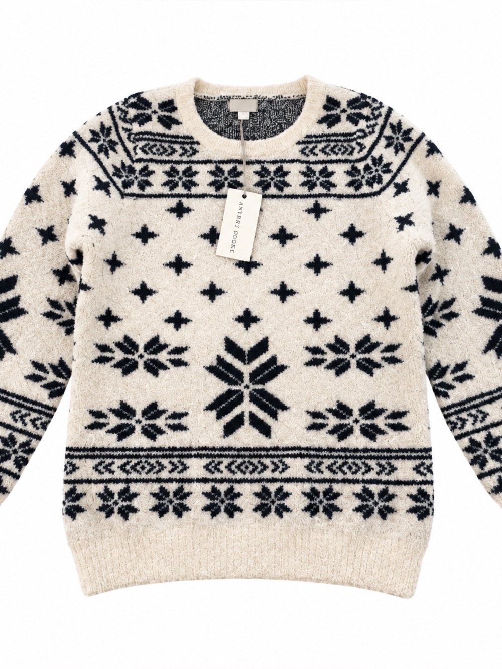 Barefoot Dreams CozyChic Fair Isle Snowflake Sweater Size M Cream Gray